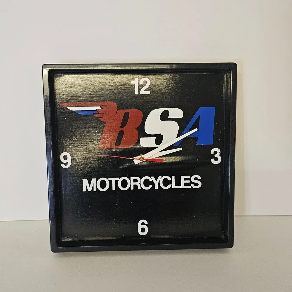 BSA Motorcycles Square Wall Clock Black Red Blue Logo Garage Decor 11.5 Inch